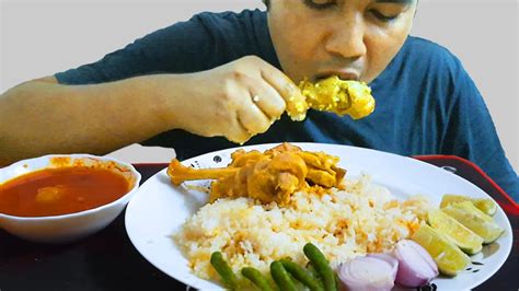 ASMR EATING SPICY CHICKEN LEG PIECE WITH PULAO EXTRA GRAVY GREEN