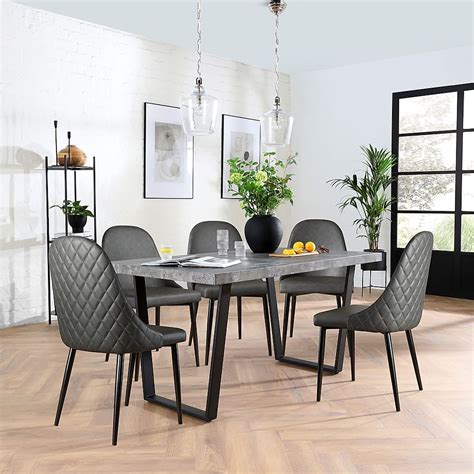 Addison Industrial Dining Table 6 Ricco Chairs Grey Concrete Effect