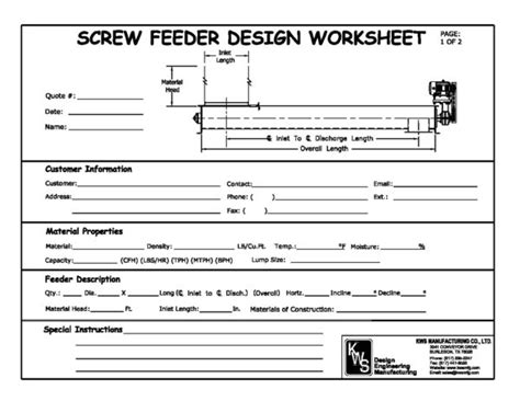 Screw Feeder Design Worksheet - Shamrock Systems