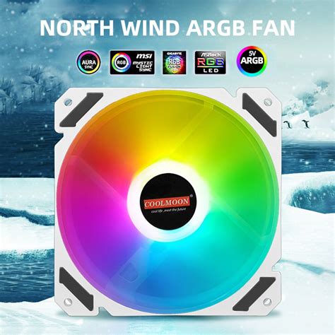 Coolmoon 120mm Pwm Argb Pc Case Fan Quiet 4 Pin Addressable Rgb Cooling Fan For Cpu Cooler