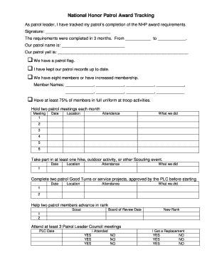 National Honor Patrol Award Worksheet Fill Online Printable