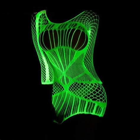 Glow In The Dark Luminous Fishnet Stockings Women Body Fishnets Crotchless Lingerie Juhi