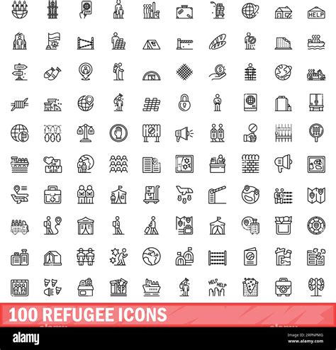 100 Refugee Icons Set Outline Illustration Of 100 Refugee Icons Vector