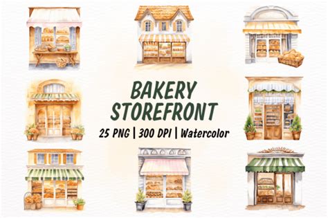 Bakery Storefront Watercolor Clipart Graphic By New School Wave