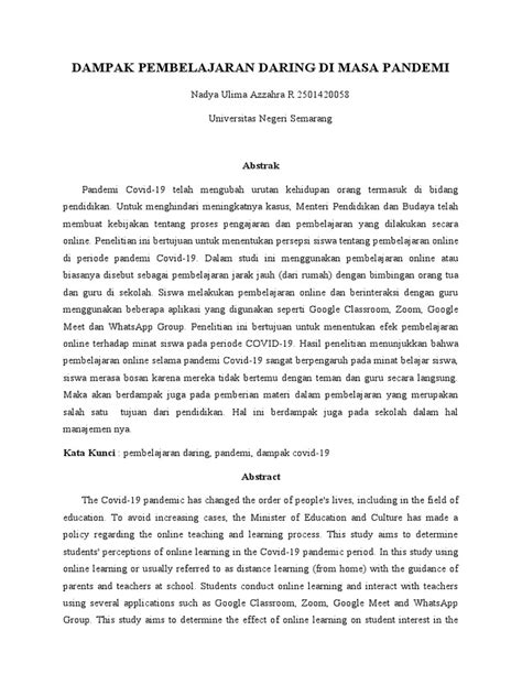 Dampak Pembelajaran Daring Di Masa Pandemi Pdf
