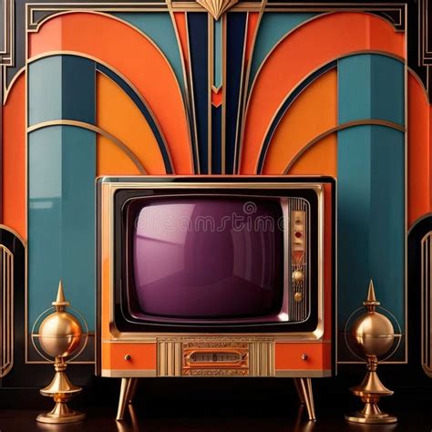 Elegant Old Television, Vintage Retro Art Deco Style Illustration Stock ...