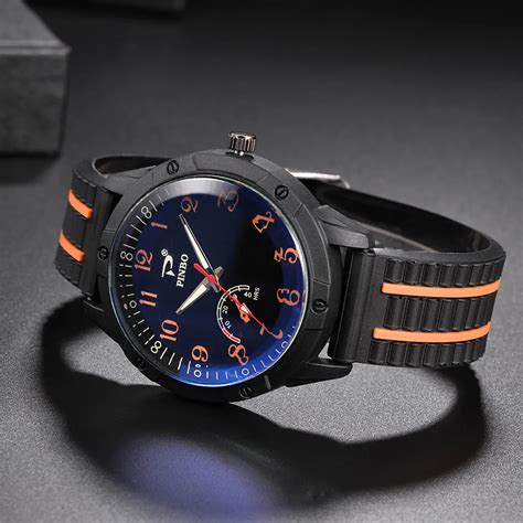 Pinbo Fashion Brand Men Watch Soft Silicone Rubber Strap Needle Buckle