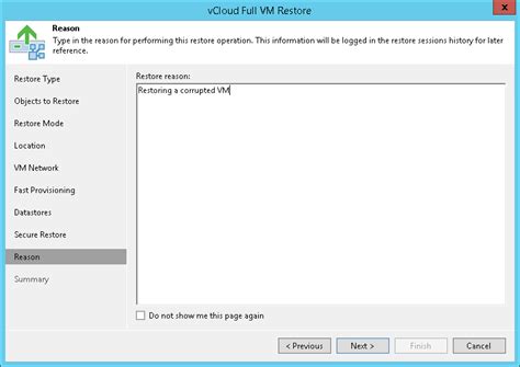 Step Specify Restore Reason User Guide For Vmware Vsphere