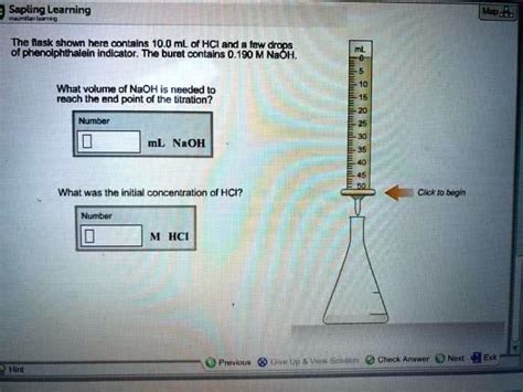 SOLVED Sapling Learning The Flask Shown Here Contains 10 0 ML Of HCl