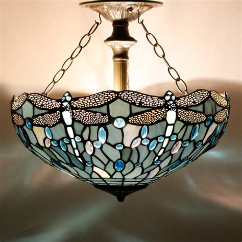 Tiffany Ceiling Light Fixture Werfactory® Sea Blue Stained Glass Drago