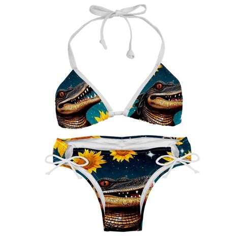 Crocodile Starry Sky Sunflower Swim Suit Women Bikini Set Detachable