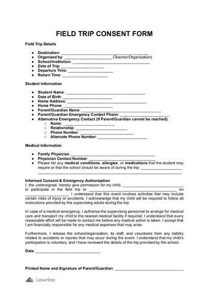 Field Trip Consent Form Pdf Lawrina