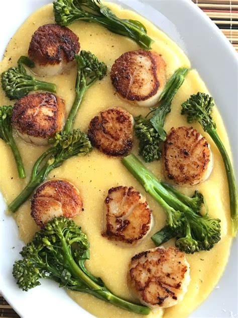 Seared Scallops On Creamy Polenta With Broccolini Proud Italian Cook