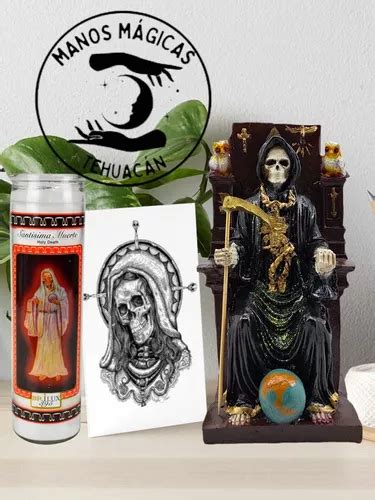 Santa Muerte Negra Ritualizada Trono Figura Resina Cm En Venta En