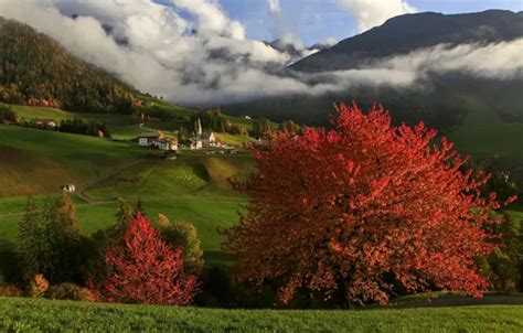 Wallpaper Autumn Clouds Landscape Mountains Nature Home Village