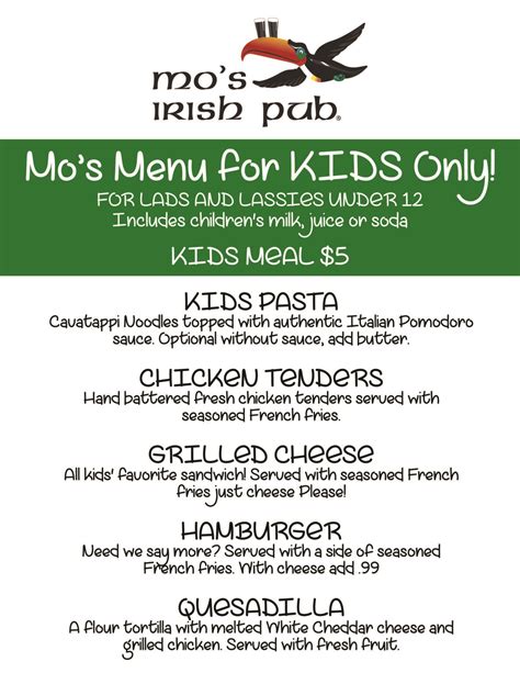 Mo's TO GO Menu | Mo's Irish Pub & Grill