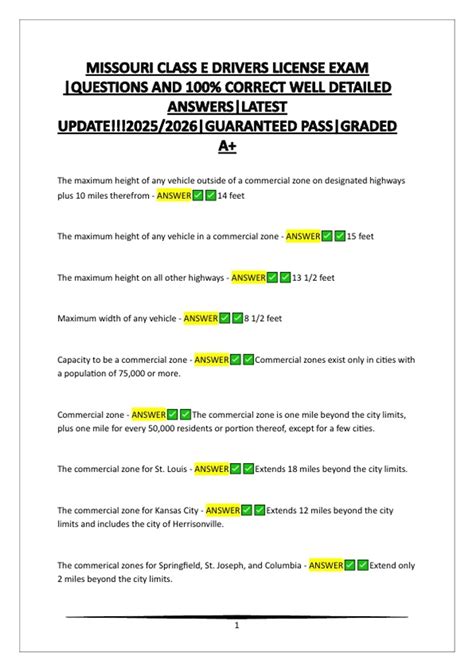 Missouri Class E License Test Answers