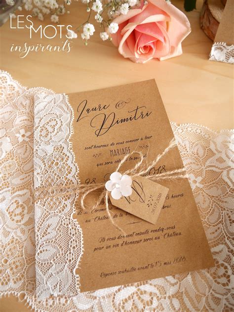 Faire Partes De Matrimonio Campestre De Kraft Dentelle Invitaci N