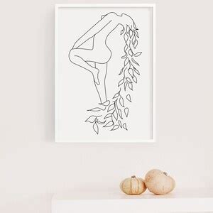 Pothos Woman Art Print Flower Woman Line Art Nude Line Drawing Minimal