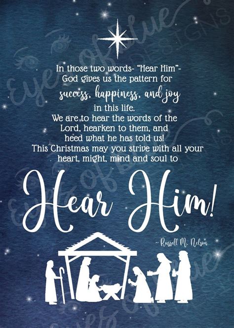 Hear Him Christmas Printable Russell M Nelson Quote Christmas Postcard