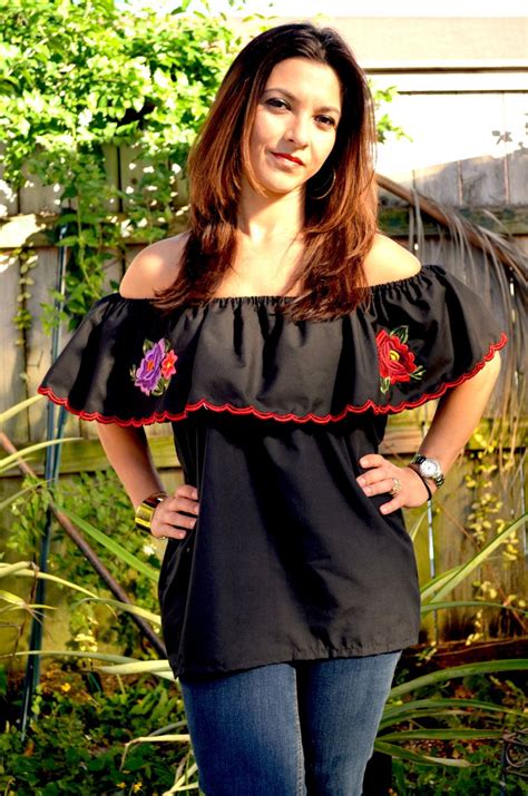 Mexican Blouse Peasant Blouse Black Mexican Blouse Etsy