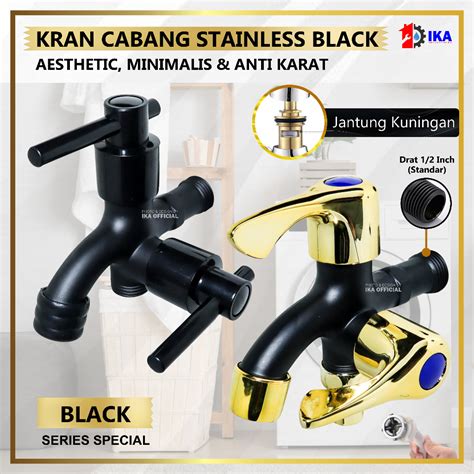 Jual Kran Cabang Shower Hitam Minimalis Murah Keran Air Cabang Double