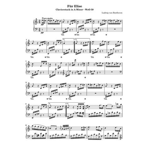 Für Elise Beethoven Solo Piano Sheet Music Printable Pdf 3 Pages