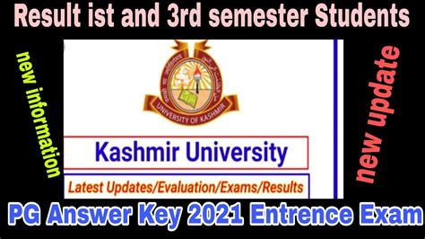 Kashmir University Result Ist And 3rd Semester And Answer Key PG