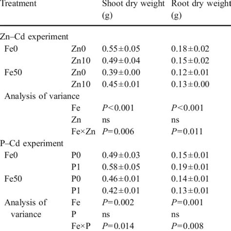 Mean Dry Weights Of Shoots And Roots Of Rice Seedlings With Fe50 Or