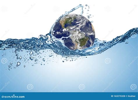 Planet Earth Globe in Wave of Water in the Ocean. Climate Change Global ...