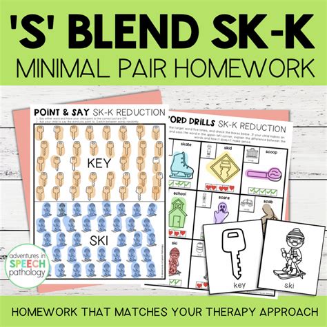 S Blend Cluster Reduction Minimal Pairs Homework Sk K Words Speech Therapy Adventures In