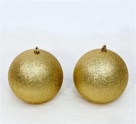 2 Onbreekbare Kerstballen In Koker Diameter 12 Cm Goud Glitter Bol