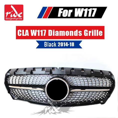 W117 Front Grill Diamond Grille Black ABS Materia For CLA Class