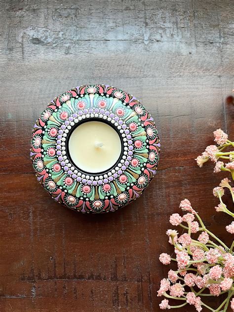 Mandala Dot Tealight Holder In Pastel Colours Dot Mandala Art Hand