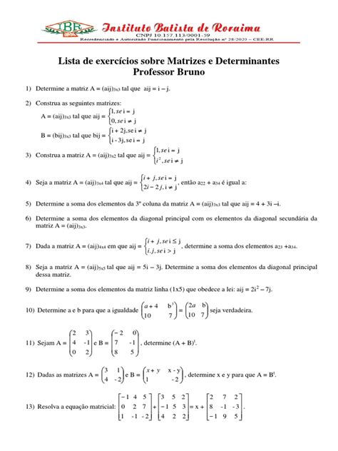 Matrizes E Determinantes Pdf Pdf Determinante Matriz Matemática