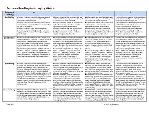 Reciprocal Teaching Conferring Log Rubric J Evans St Claircountyresa Reciprocal Teaching 4 3