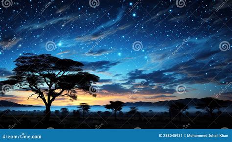 Starscape Patterns Evening Sky Stars and Trees Landscape Background AI ...