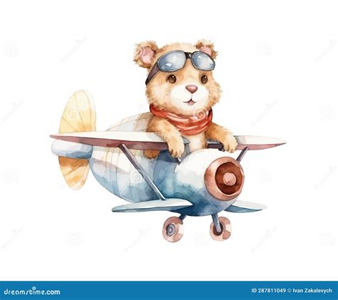 Mouse Flying on a Plane Watercolor. Vector Illustration Desing Stock Illustration - Illustration ...