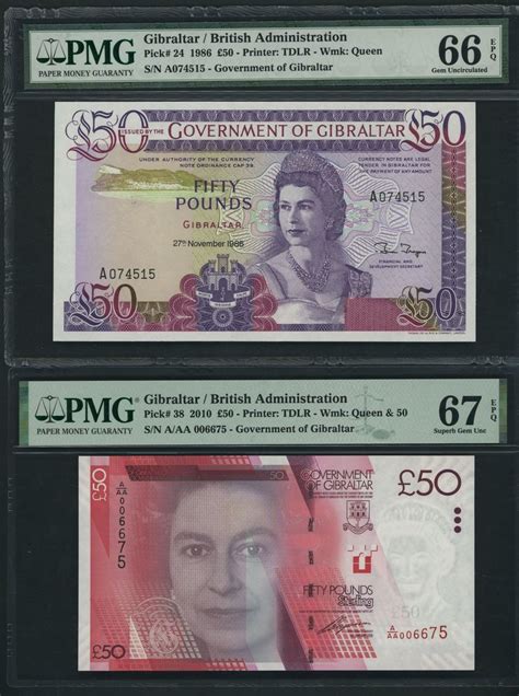 Government Of Gibraltar Pair Of 50 Banknotes 1986 2010 27th