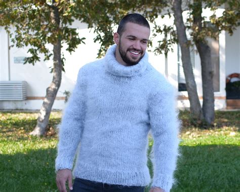 Stylish Men S Mohair Sweaters Gray Fluffy Mohair Sweater Etsy