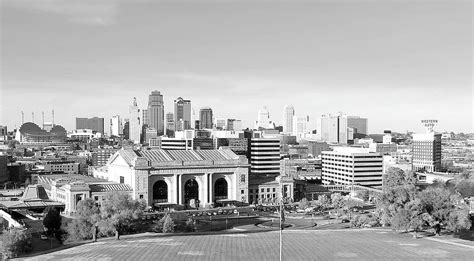 Kansas City Skyline in Black and White Pyrography by Stacia Weiss