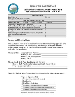 Fillable Online Application For Development Agreement Preservicing Or