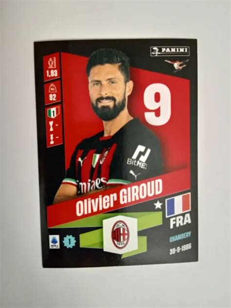 FIGURINA CALCIATORI PANINI 2022 2023 MILAN GIROUD N 295 CON VELINA EUR