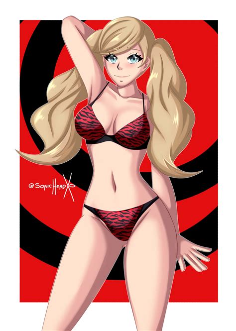 Rule 34 2023 Ann Takamaki Artist Name Atlus Big Breasts Bikini Blonde Hair Blue Eyes Blush Bra