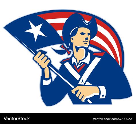 American patriot minuteman with flag retro Vector Image