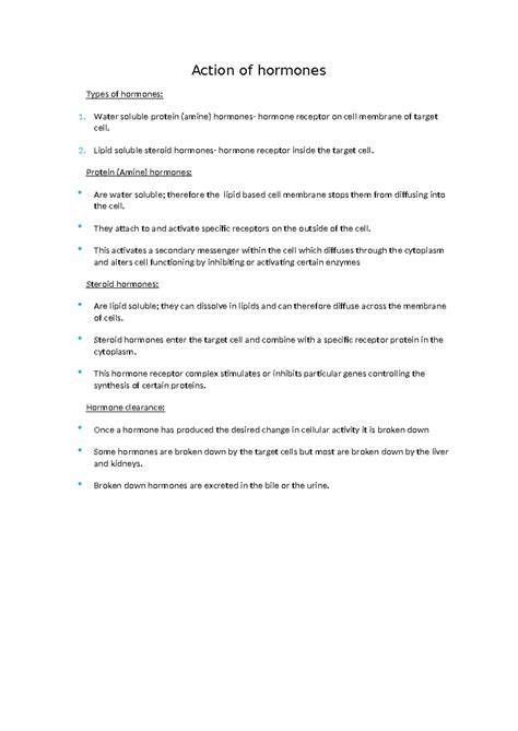 Action of hormones - Action of hormones Types of hormones: 1. Water