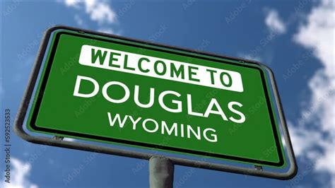 Welcome To Douglas Wyoming Us City Road Sign Close Up Realistic 3d Animation Stock ビデオ Adobe