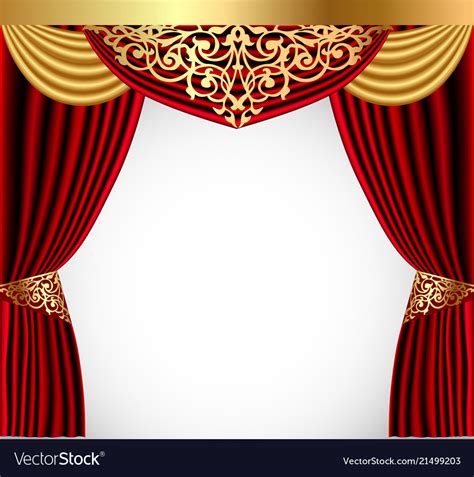 A Red Curtain With A Gold Lambrequin And A Vector Image