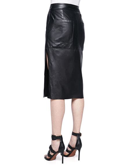 Helmut Lang Stilt Paneled Leather Midi Skirt