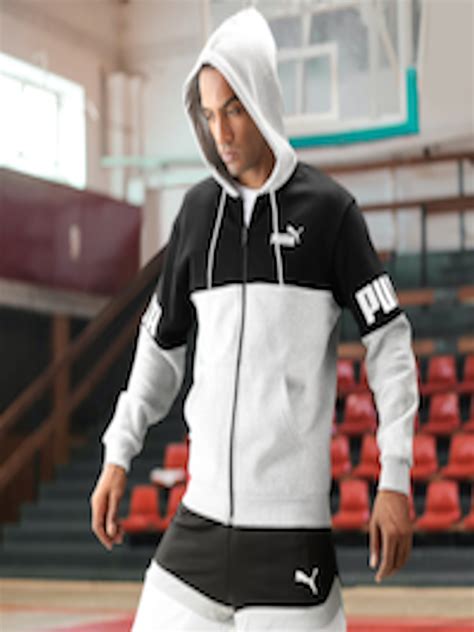 Buy Puma Men Grey & Black Colourblocked Power Full Zip Hoodie Sporty ...